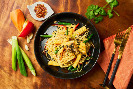 Miso tofu with stir fry noodles