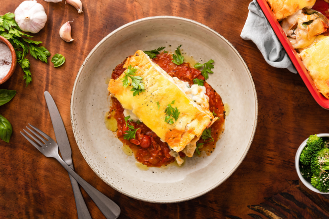 Pumpkin, spinach and ricotta lasagne